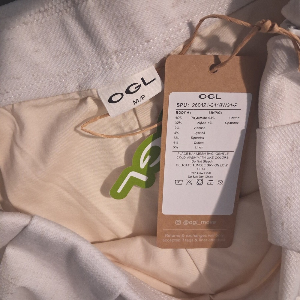 NWT OGL Airy Stretch Linen Wide Flare Pants M/P White Pleated High Waist Pockets - Picture 11 of 11